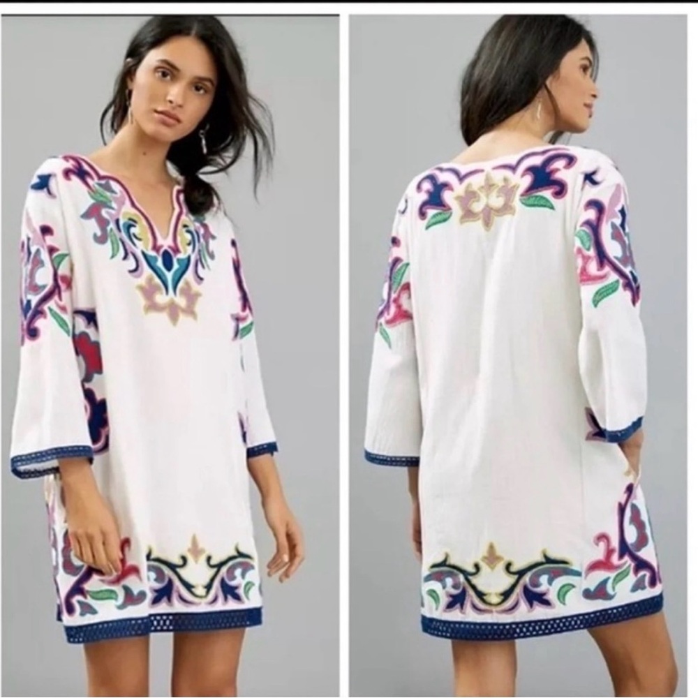 Anthropologie Maeve Olympia Embroidered Tunic Dress